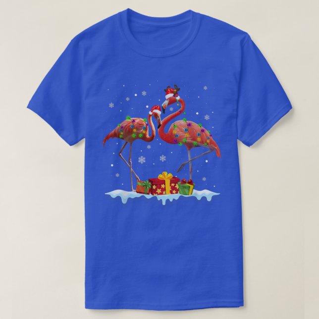T-shirt Flamant rose de Noël Santa Hat Jeu de lumières Fla (Design devant)