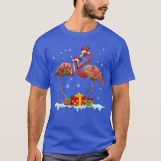 T-shirt Flamant rose de Noël Santa Hat Jeu de lumières Fla