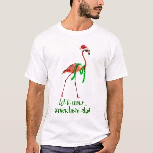 T-shirt Flamant rose de Noël sur la plage (Devant)