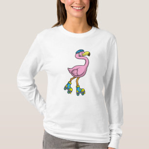 T-shirt Flamant rose de patinage avec patins et casque