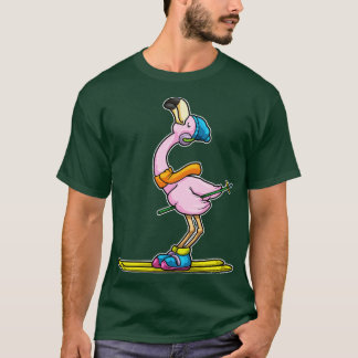 T-shirt Flamant rose de skieur avec Pôle Ski