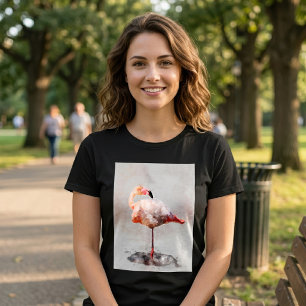 T-shirt Flamant rose debout en impression d'art à l'aquare