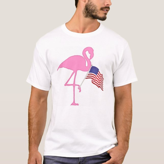 T-shirt Flamant rose Drapeau américain (Devant)