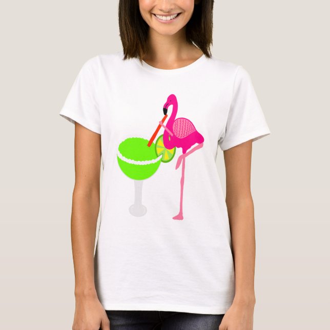 T-shirt Flamant rose drôle buvant une margarita (Devant)