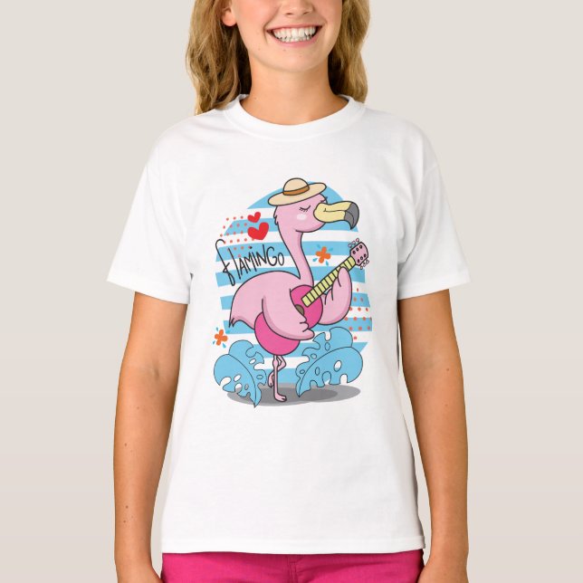 T-shirt Flamant rose Drôle mignonne fille (Devant)