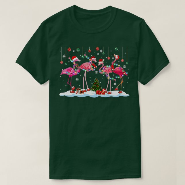 T-shirt Flamant rose du Père Noël Lumières des arbres de N (Design devant)