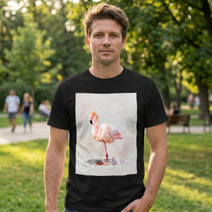 T-shirt Flamant Rose Élégant debout en Aquarelle