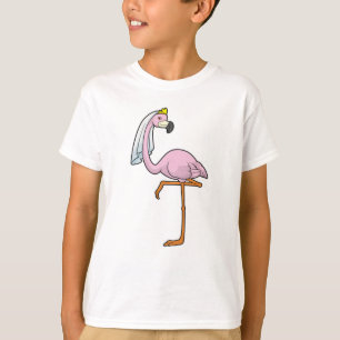 T-shirt Flamant rose en mariée au mariage avec voile