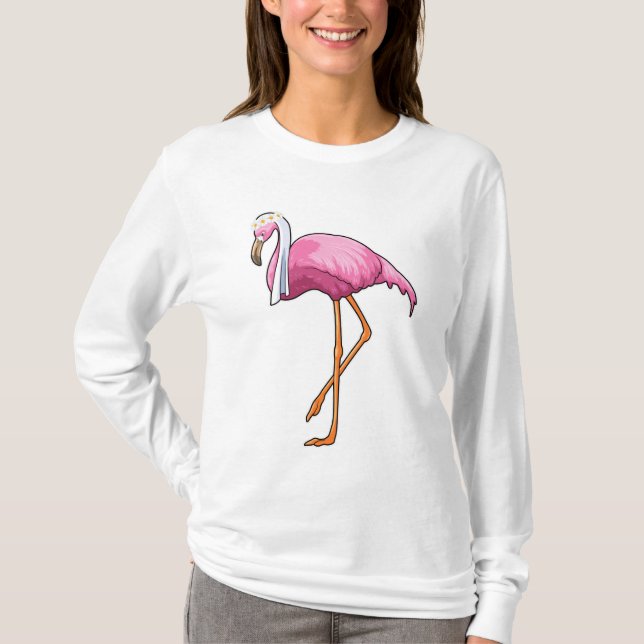 T-shirt Flamant rose en mariée avec voile (Devant)