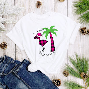 T-shirt Flamant rose en palmier plaid Joyeux et brillant f