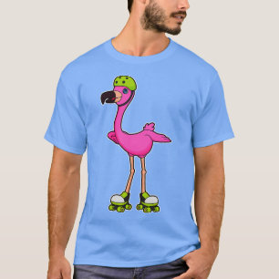 T-shirt Flamant rose en patineur avec casque à roulettes