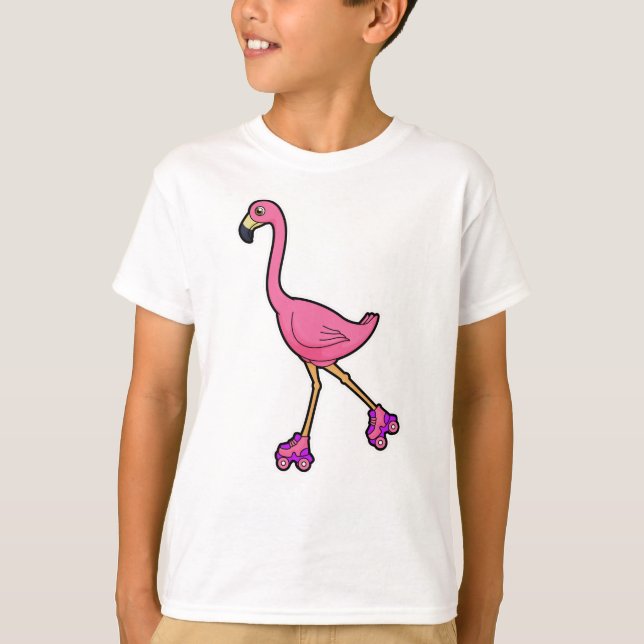 T-shirt Flamant rose en patineur avec des rollers (Devant)