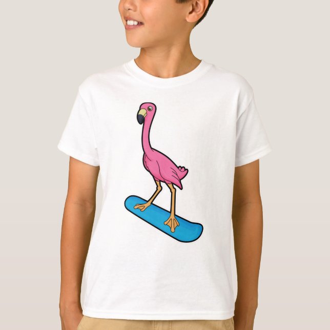 T-shirt Flamant rose en Snowboard avec Snowbaord (Devant)
