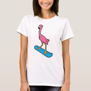 T-shirt Flamant rose en Snowboard avec Snowbaord