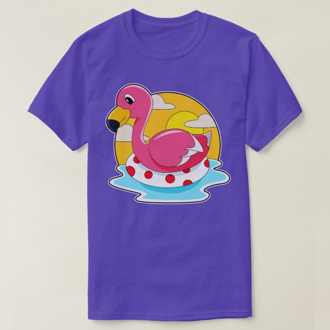 T-shirt Flamant rose en train de nager avec bouée (Design devant)