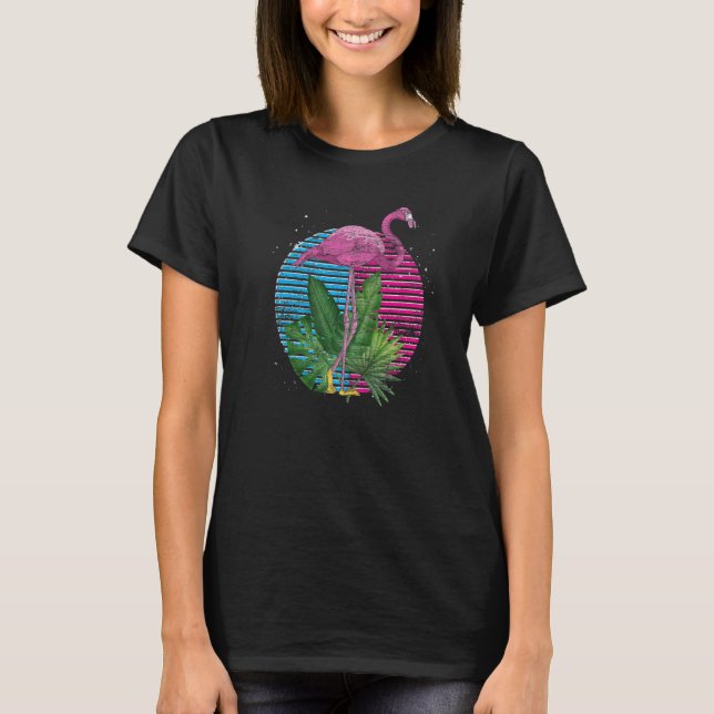 T-shirt Flamant rose exotique d'animal tropique rétro rose (Devant)