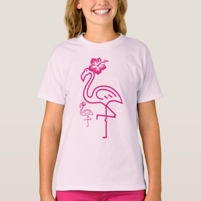 T-shirt Flamant Rose Féminin Été Mignon  (Devant)