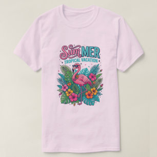 T-shirt Flamant Rose Floral Tropical - vacances d'été
