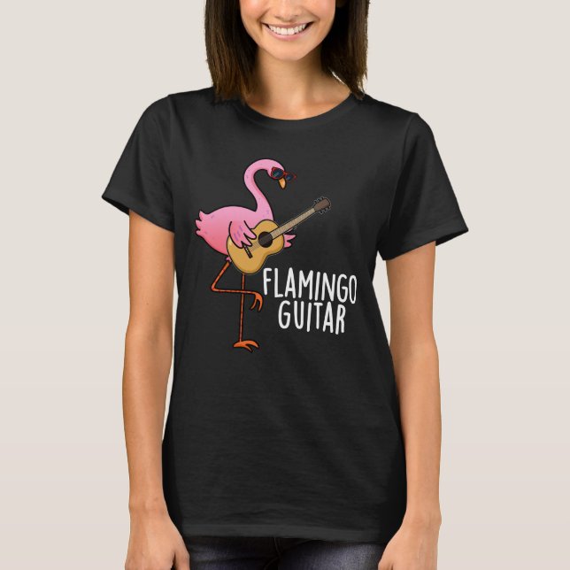 T-shirt Flamant rose Guitare Funny Music Pun Dark BG (Devant)