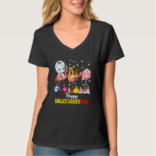 T-shirt Flamant rose Hallothanksmas Halloween Thanksgivi