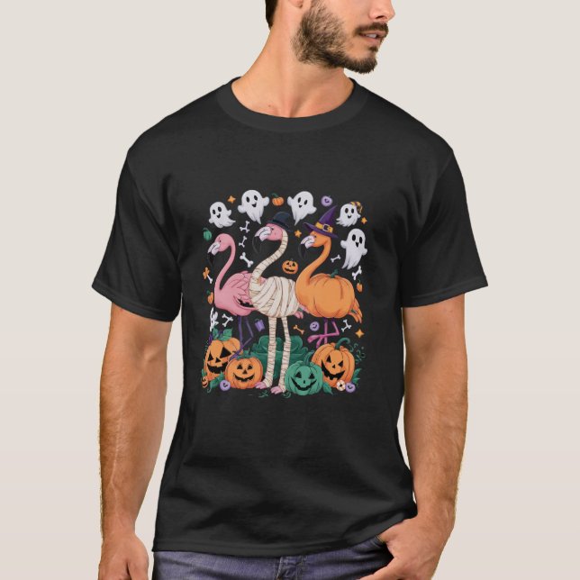 T-shirt Flamant rose Halloween Éffrayant Wading Bird Scand (Devant)