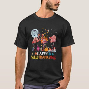 T-shirt Flamant rose Halloween Et Joyeux Noël Happy Hallo