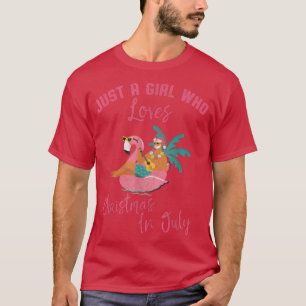 T-shirt Flamant rose hawaïen Juste Une Fille Qui Aime Noël
