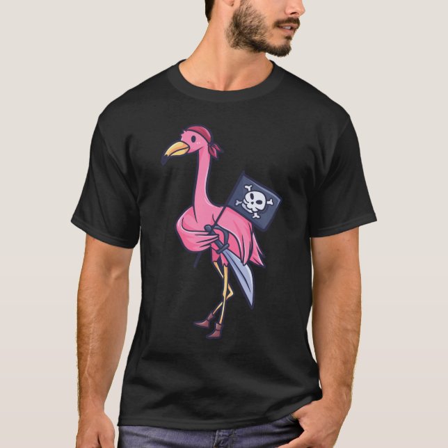 T-shirt Flamant rose Jolly roger Capitaine Gift (Devant)