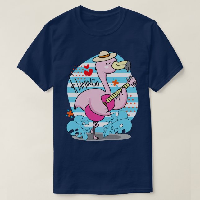 T-shirt Flamant rose Lecture de Guitare Illustration (Design devant)