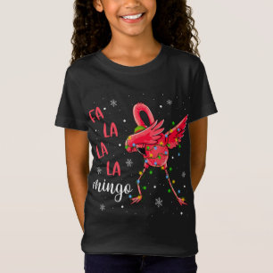 T-Shirt Flamant rose lumières de Noël Funny Noël Santa Hat