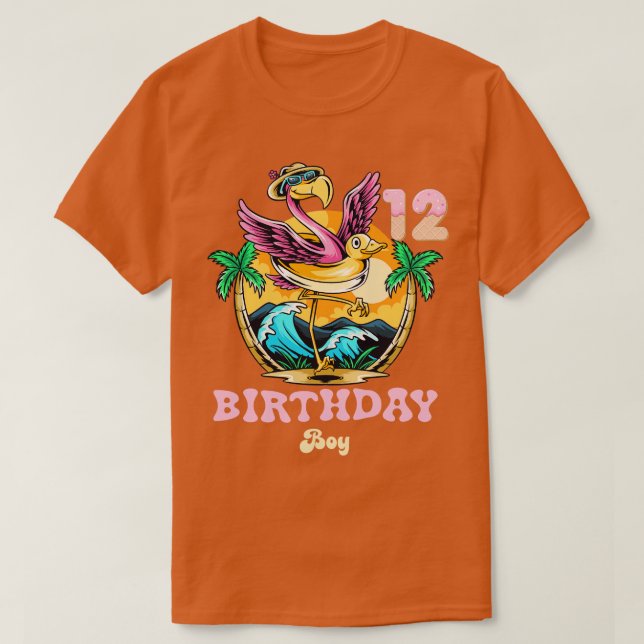 T-shirt Flamant rose mignon 12e anniversaire garçon (Design devant)