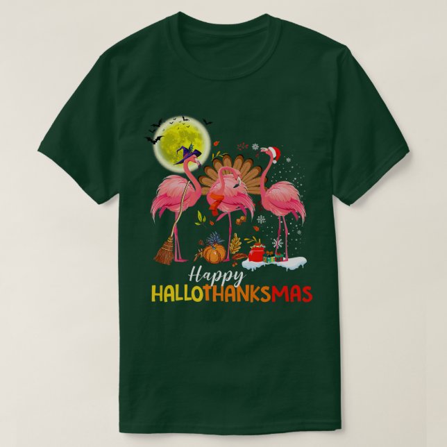 T-shirt Flamant rose mignon HalloThanksmas Happy Halloween (Design devant)