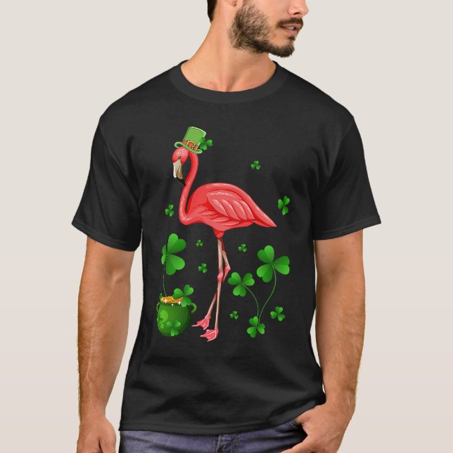 T-shirt Flamant rose mignon St Patrick's Day Leprechaun Ca (Devant)