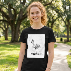 T-shirt Flamant Rose Monochrome Élégant à l'Aquarelle