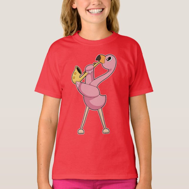 T-shirt Flamant rose musicien saxophone (Devant)