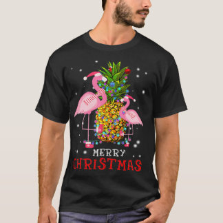 T-shirt Flamant rose Noël Arbre ananas Noël Lumière