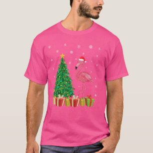 T-shirt Flamant rose Noël Arbre Éclairage Santa Hat Flaman