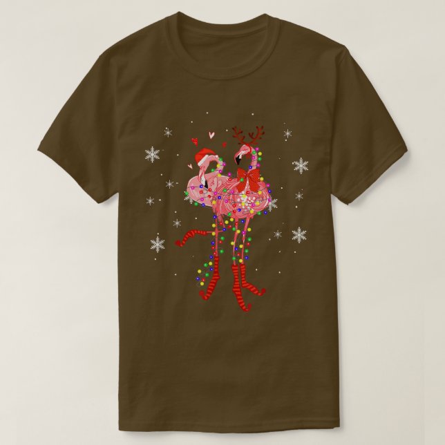 T-shirt Flamant rose Noël Arbre Lumières Noël Tropical (Design devant)