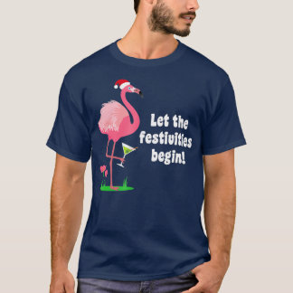 T-shirt Flamant rose Noël Bird w Martini Glass Drôle