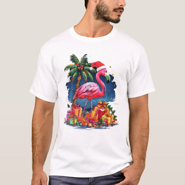 T-shirt Flamant rose Noël Lumières Noël Noël Noël Noël (Devant)