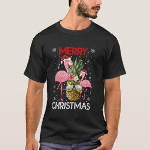 T-shirt Flamant rose Oiseau Noël ananas lumières Joyeux Ch