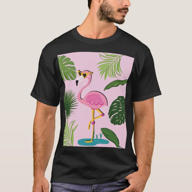 T-shirt Flamant rose Palm Feuille Tropical Design (Devant)
