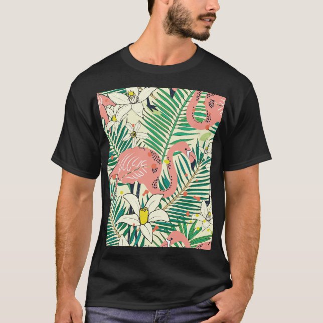 T-shirt Flamant rose Palm Feuilles : Vintage tropical (Devant)