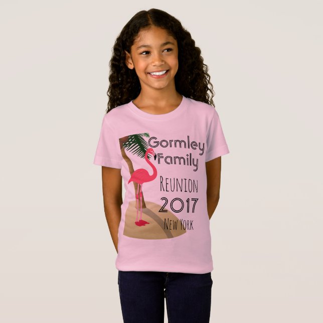T-Shirt Flamant rose Palm Tree Famille tropicale Retrouvai (Devant entier)