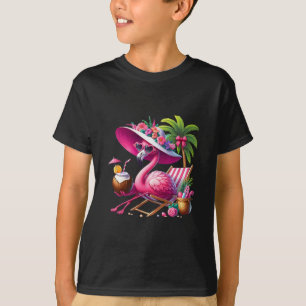T-shirt Flamant Rose Palmier Plage Tropicale Été Vacances