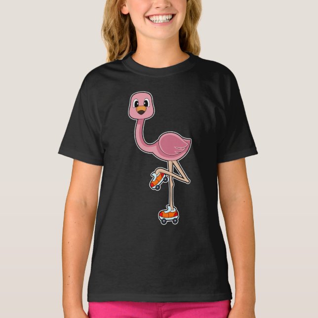T-shirt Flamant rose Patinage en ligne Patins à rouleaux (Devant)