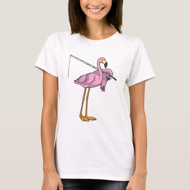 T-shirt Flamant rose Pêche Pêcheur Pêcheur canne (Devant)