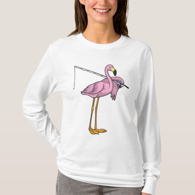 T-shirt Flamant rose Pêche Pêcheur Pêcheur canne (Devant)