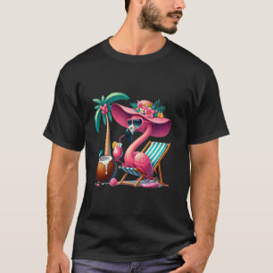 T-shirt Flamant rose Pink Palm Tree Plage tropicale Vaca d