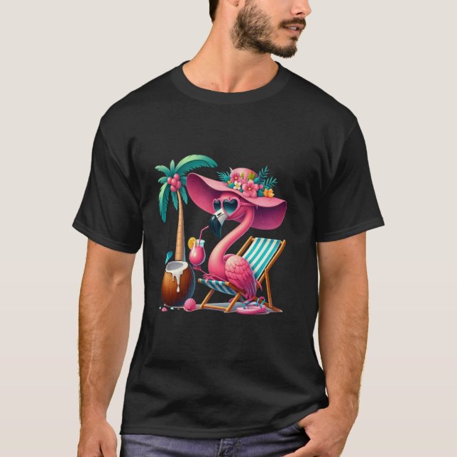 T-shirt Flamant rose Pink Palm Tree Plage tropicale Vaca d (Devant)
